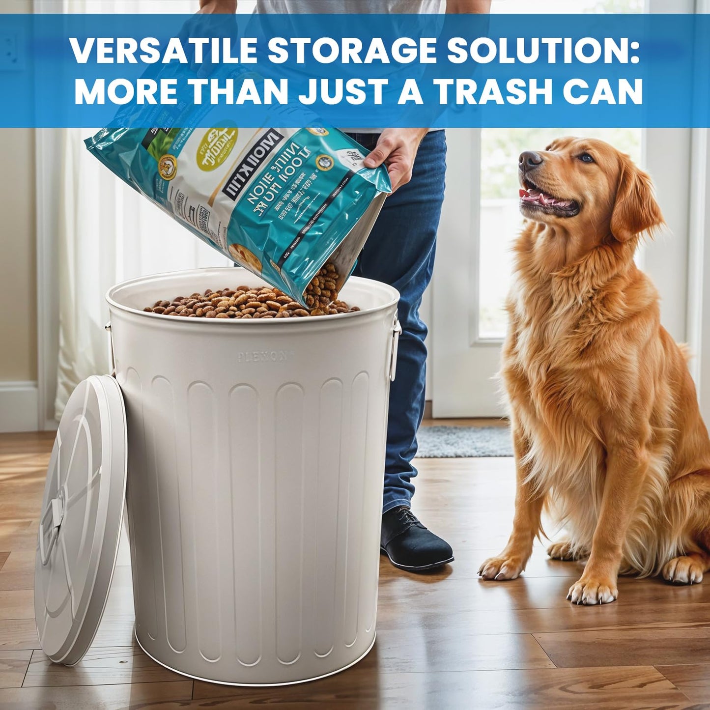 Plexon 2 Pack 20-Gallon Beige Galvanized Steel Round Trash Can with Lid Powder Coated Metal, Indoor and Outdoor Use, Durable Construction, Retro Design, Stylish