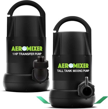 Aeromixer Tall Tank 3/4 HP Submersible Mixing + Aerating Pump with 1 HP Water Transfer Pump Bundle - Water Aerator & Garden Utility Pumps, Nutrient Mixing & Aeration Pumps for Farming & Gardening