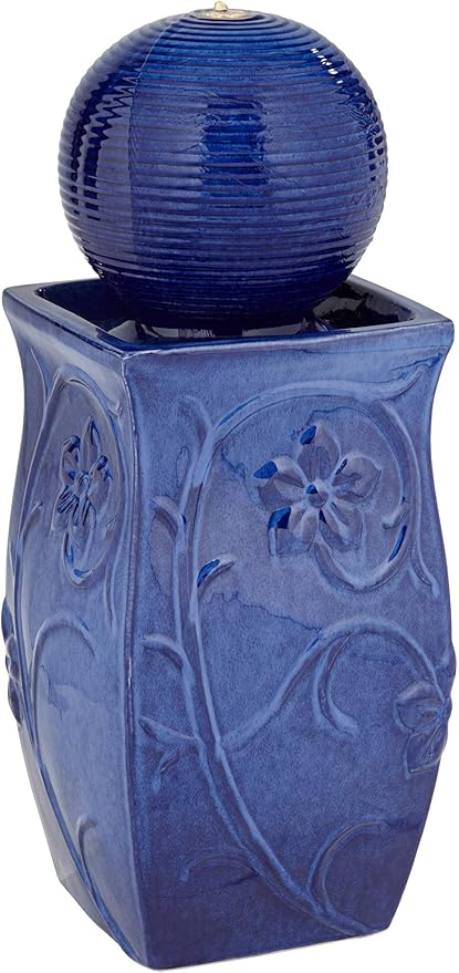 Periwinkle 29 1/4" High Large Zen Outdoor Decor Blue Ceramic Floor Fountain with Light LED Ball Standing Sphere Bubbler Water Feature for Outside Garden Patio Yard Backyard Porch - John Timberland