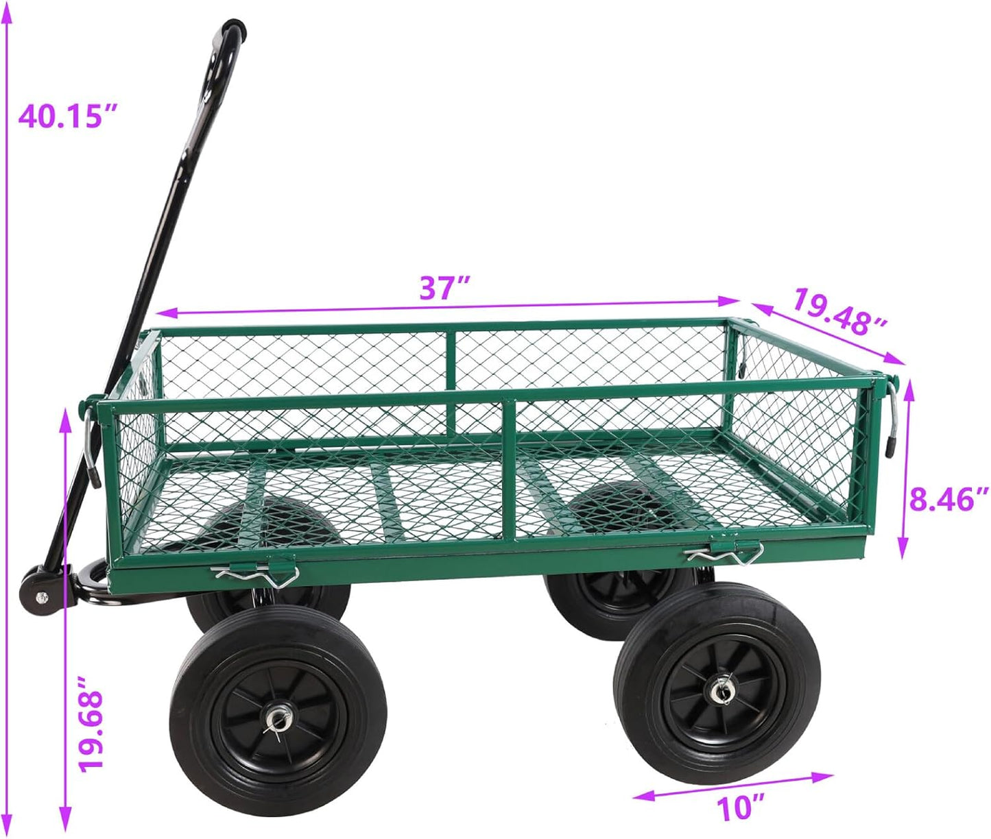 Heavy-Duty Solid Tire Garden Dump Cart - 4.86 cu. ft. Yard Wagon Cart with 600 LBS Capacity & Spacious Mesh Bed (37" x 19.5") - No-Flat Tires, Utility Wagon