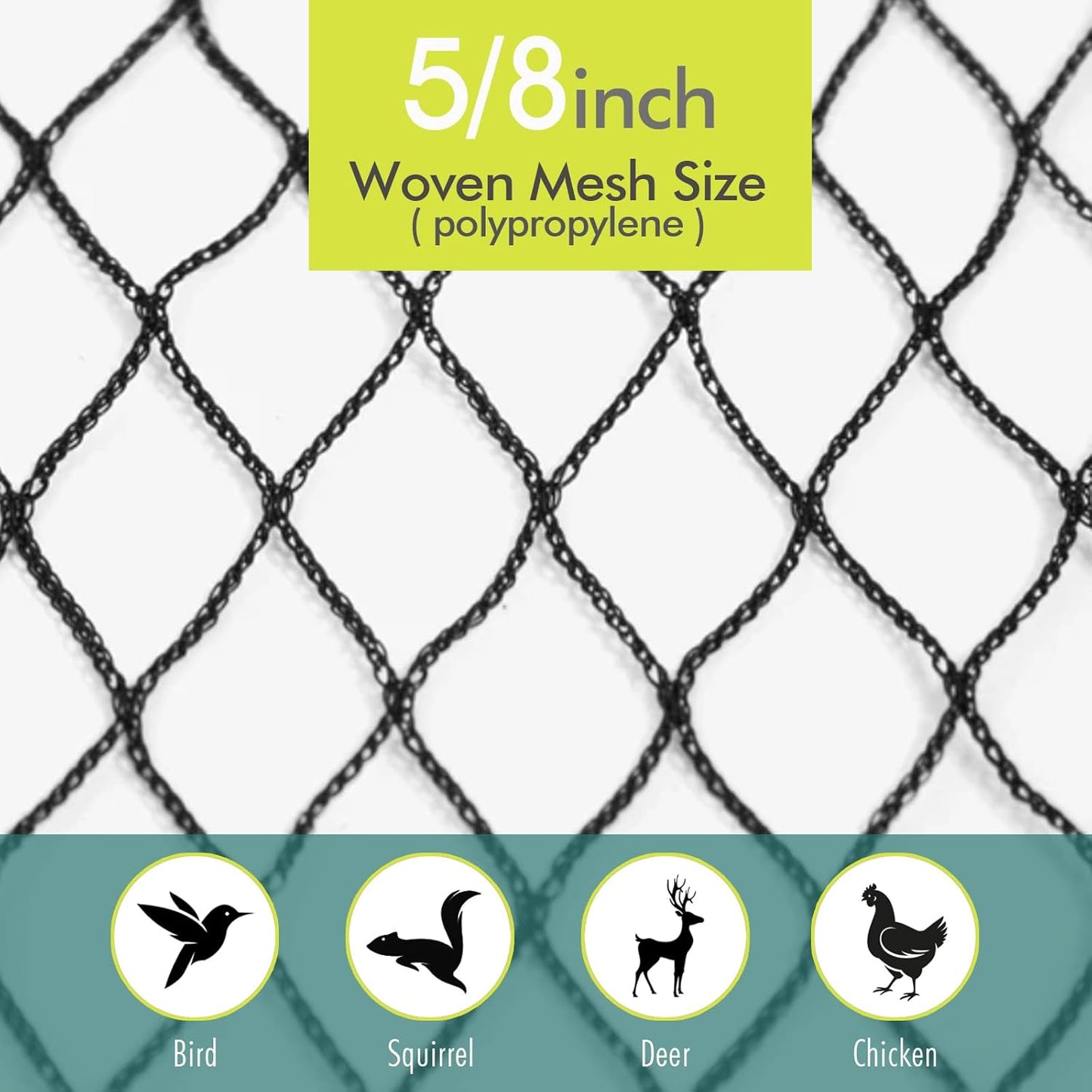 Bird Netting for Garden, Fetanten 7.5 x 65 FT Netting for Garden Protection Vegetables Fruit Trees Blueberry from Birds Deer Poultry, Heavy Duty Woven Mesh Net Animal Fencing with Ties and Staples