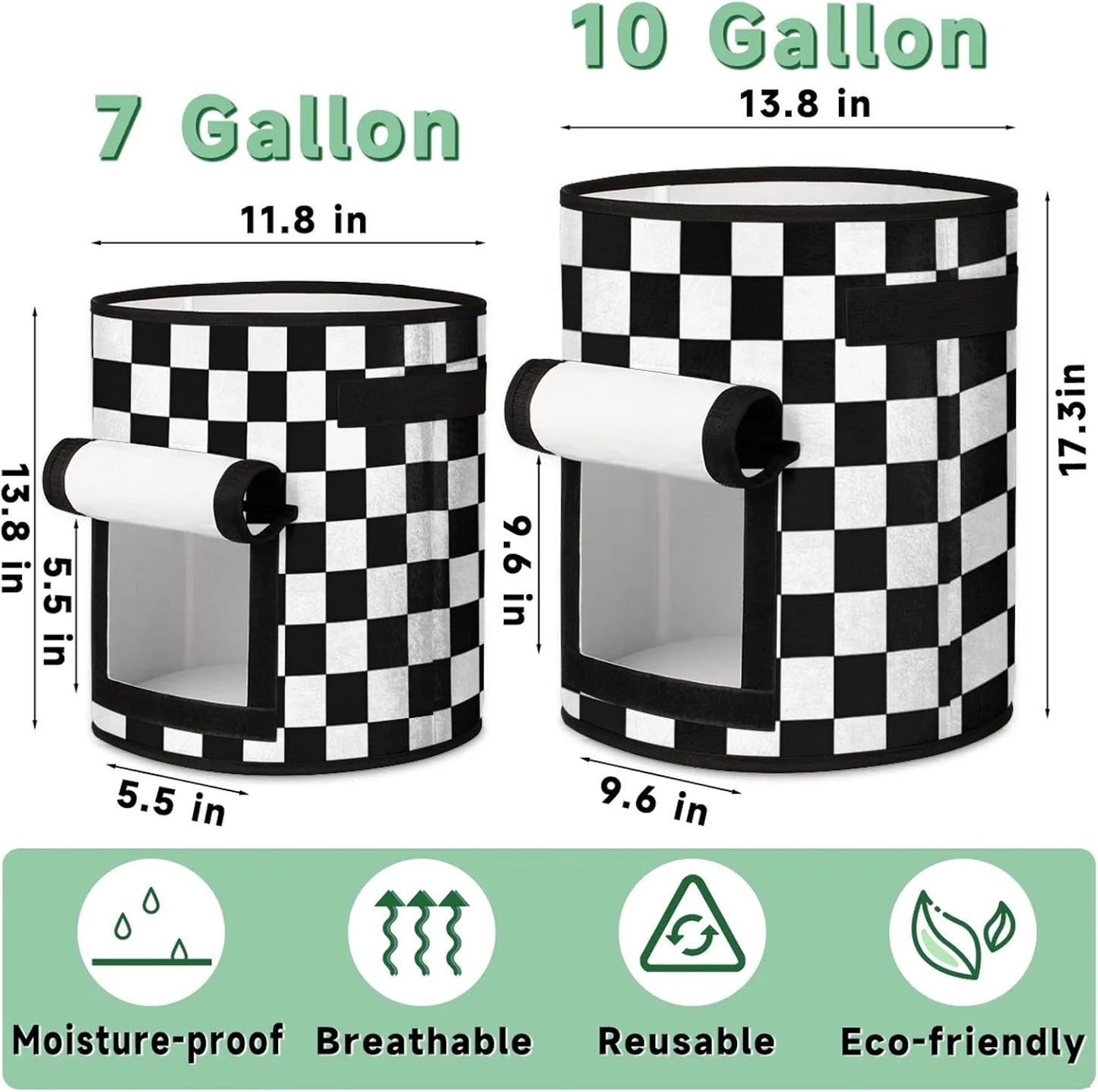Vegetable Grow Bags Black and White 7 Gallon Thickened Nonwoven Plant Pot Flowers Potato Fruit Plant Grow Bag with Handle Garden Plant Bag Outdoor 2 Pack