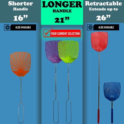 Bug & Fly Swatter – Braided Metal Handle 6 Pack Fly Swatters – Indoor/Outdoor – flyswatter (21 inch - Set of 6)