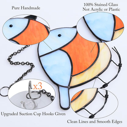 3 Pack Birds Stained Glass Suncatchers, Handmade Window Hanging, Cute Sun Catchers, Indoor Outdoor Decoration, Gifts for Women Men Bird Lover Gardener, 3 Removable Hangers Given