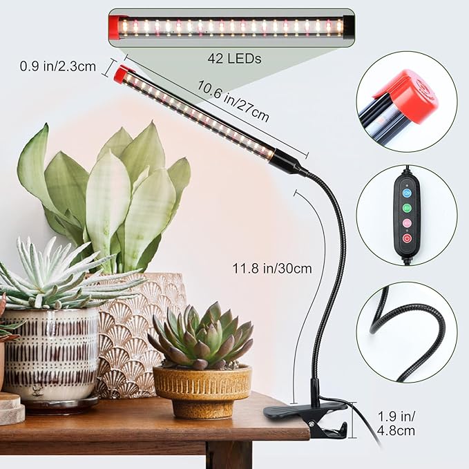 5-Pack Clip Grow Lights for Indoor Plants with Timer 4,8,12 Hr, 9W Power Home Plug, FECiDA 2025 Brightest Mini LED Grow Light for Bonsai, Pot Plants, Small Full Spectrum Plant Growing Lamps