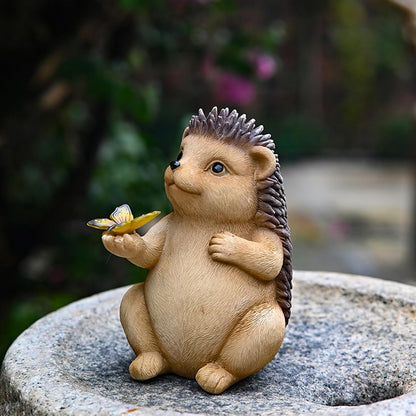 Solar Hedgehog Outdoor Statues Garden Decor with Butterfly LED Lights Hedgehog Statues for Patio Balcony Yard Lawn Ornament, Birthday Gardening Gifts for Mom Grandma Women