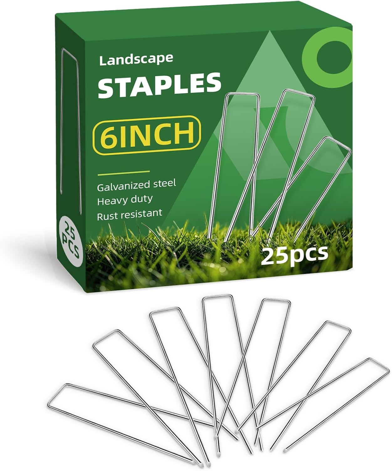 6 Inch Galvanized Landscape Staple, 11 Gauge Heavy Duty Garden Stakes for Barrier Fabric, Plant Stakes Ground Anchors 50 Pack