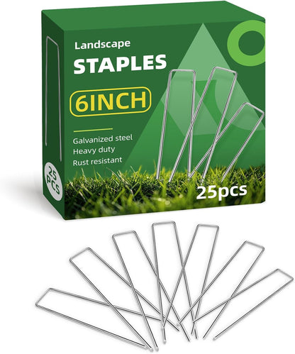 6 Inch Galvanized Landscape Staple, 11 Gauge Heavy Duty Garden Stakes for Barrier Fabric, Plant Stakes Ground Anchors 50 Pack