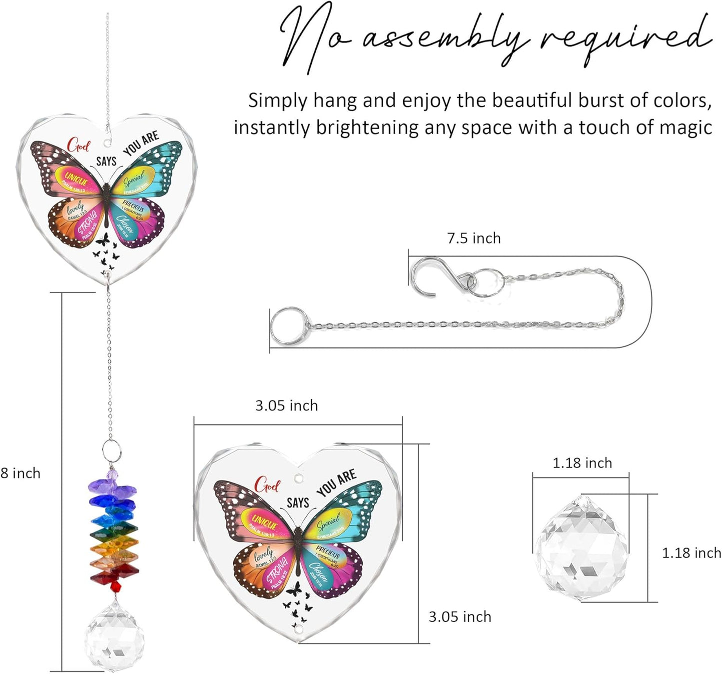 Glass Ornament Suncatcher - Appreciation Gift - Unique Presents - Encouragement Butterfly Inspirational Gifts for Friends, Mom, Sister, Girl, Female Coworker, Christian