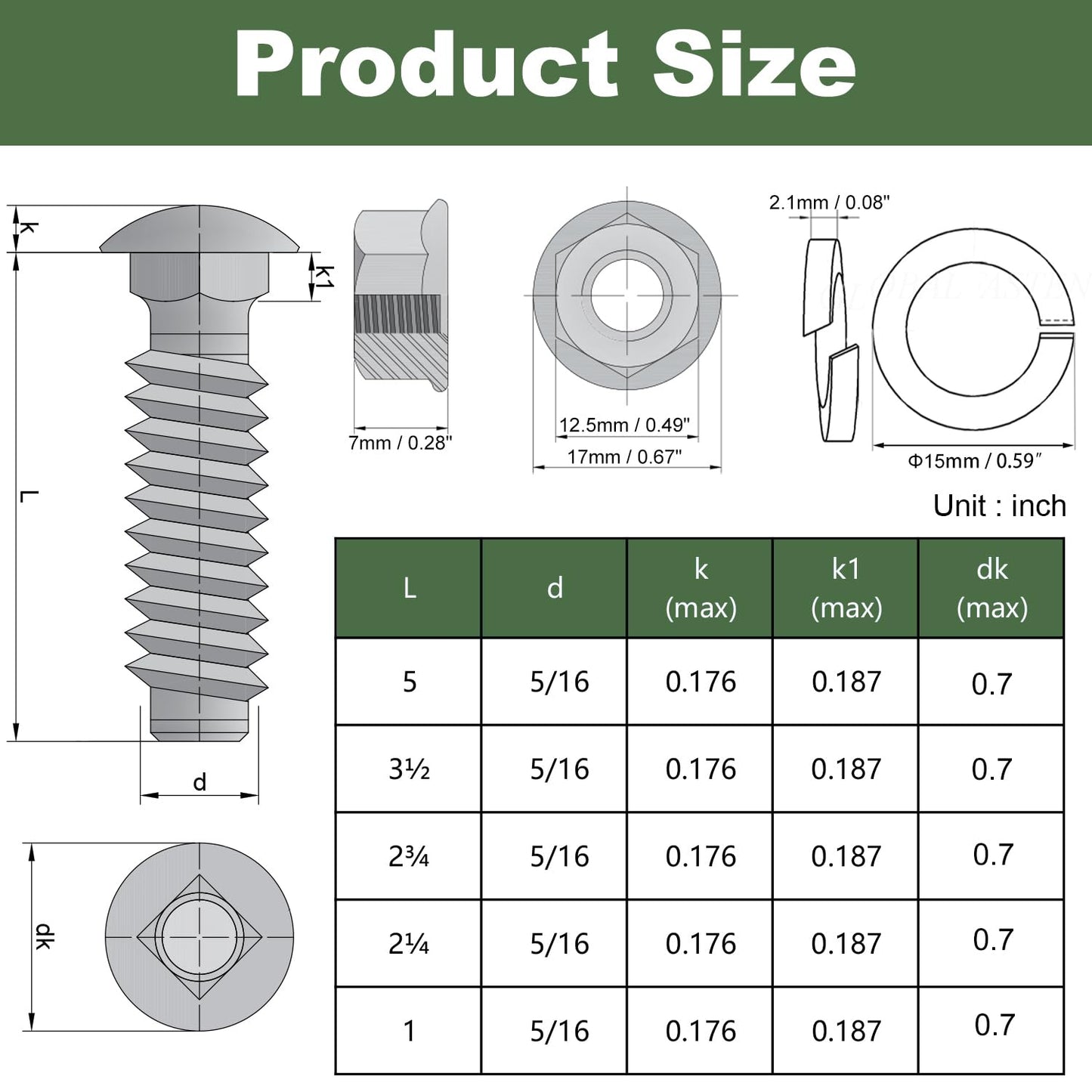 5/16-18 Carriage Bolts Set 40pcs Wheelbarrow Handles Replacement Kit 304 Stainless Steel Nut and Bolt Set Assortment Kit Compatible for Jackson Wheelbarrow Rebuild, Furniture Repair, Wood Joining
