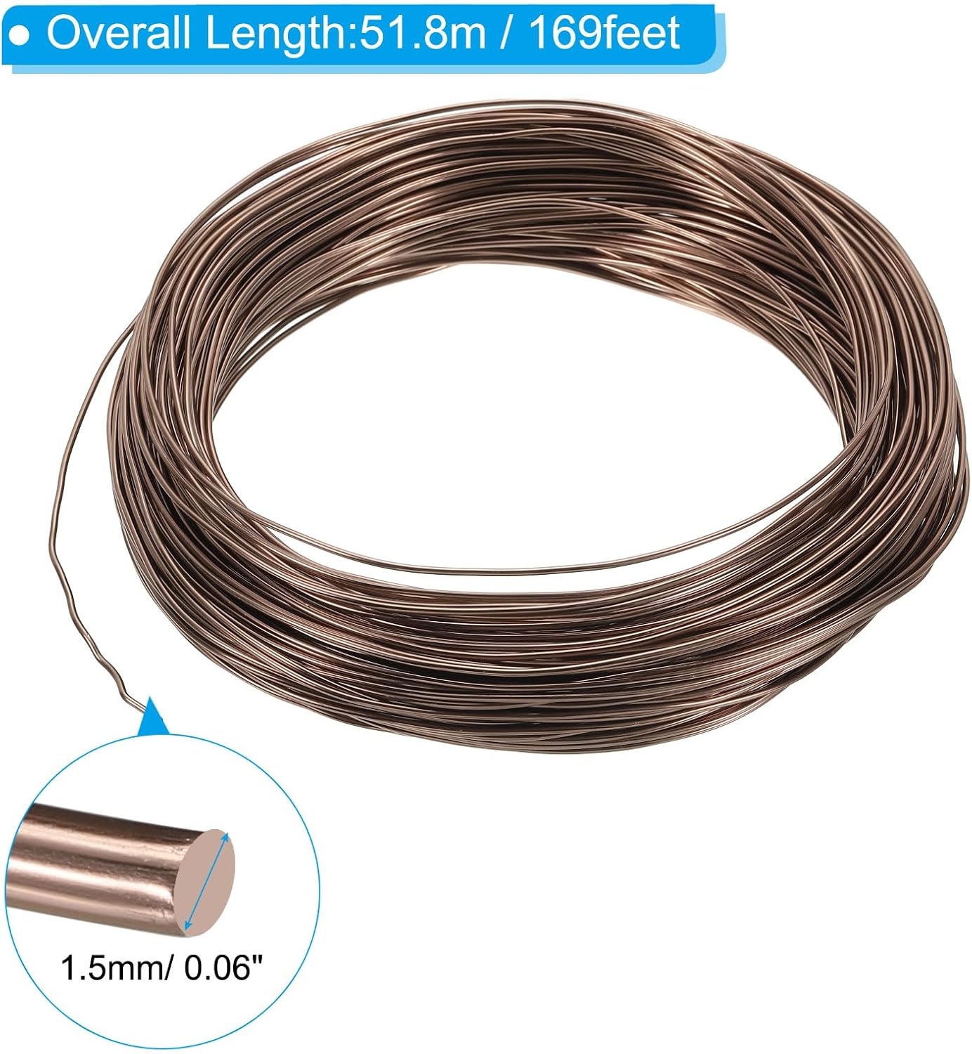 PATIKIL 1.5mm x 169ft Bonsai Training Wire,Floral Wire Stems Anodized Aluminum Tree Wire for Gardening Branch Fixing,Brown