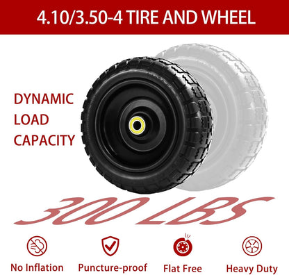 10" Solid Tires (4-Pack) - 4.10/3.50-4 Flat-Free Replacement Wheels for Gorilla Carts, Wheelbarrows, Garden Carts & Utility Wagons - 5/8" Axle Bore 2.1" Hub