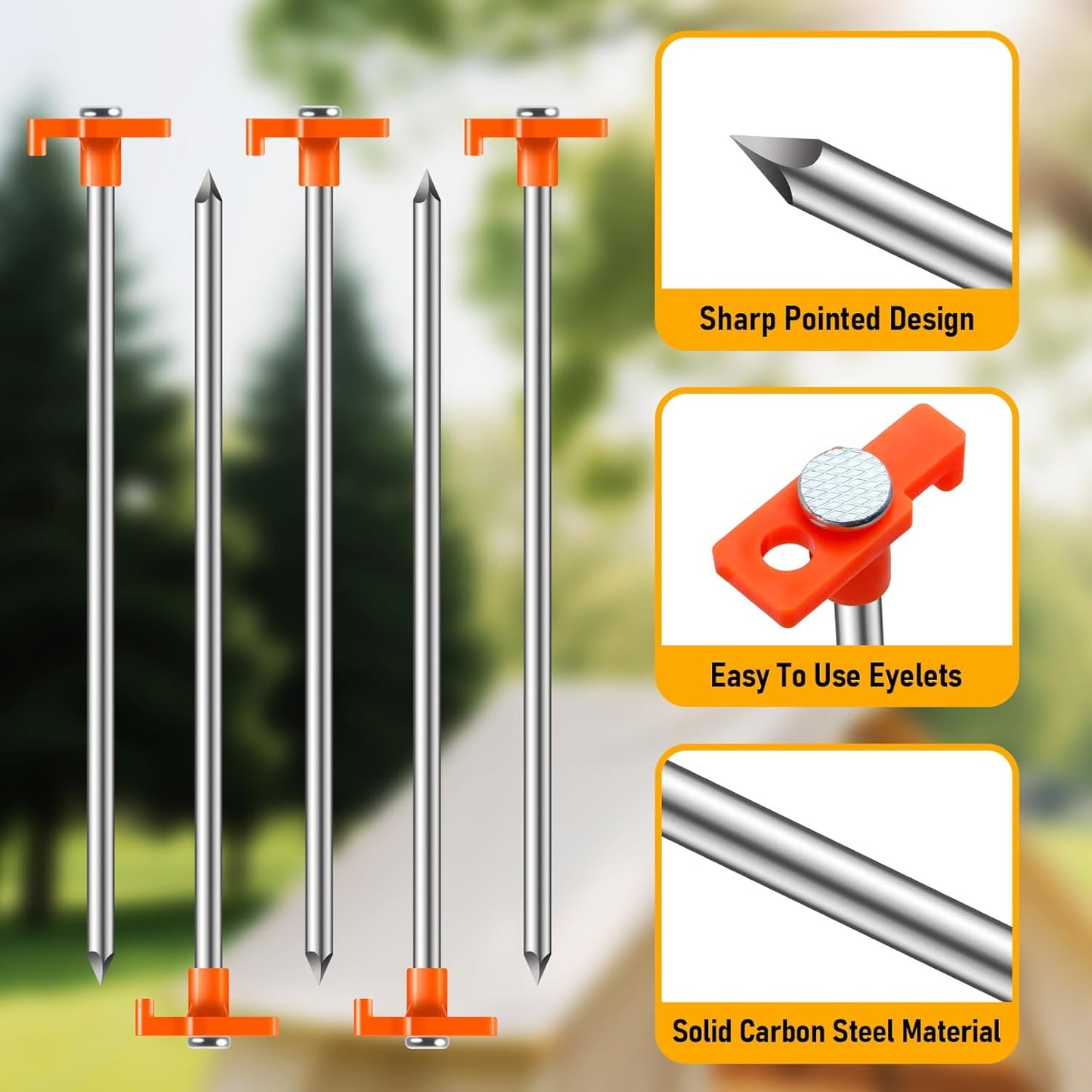 20 Pack Tent Stakes Heavy Duty, 9.84 Inch Rust-Proof Yard Stake Ground Stakes, Metal Tent Pegs for Camping Patio, Garden, Canopy, Grass, Outdoor (Orange)