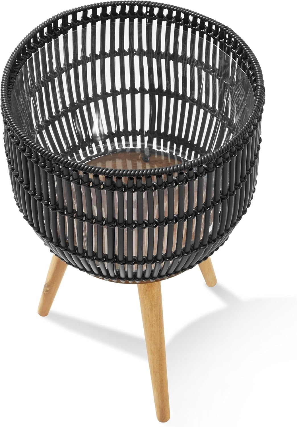 Casafield Indoor Planter with Stand, Black Floor Planter with Wood Legs, Large Plant Pot Cover with Liner for Houseplants, Flower Pots and Trees