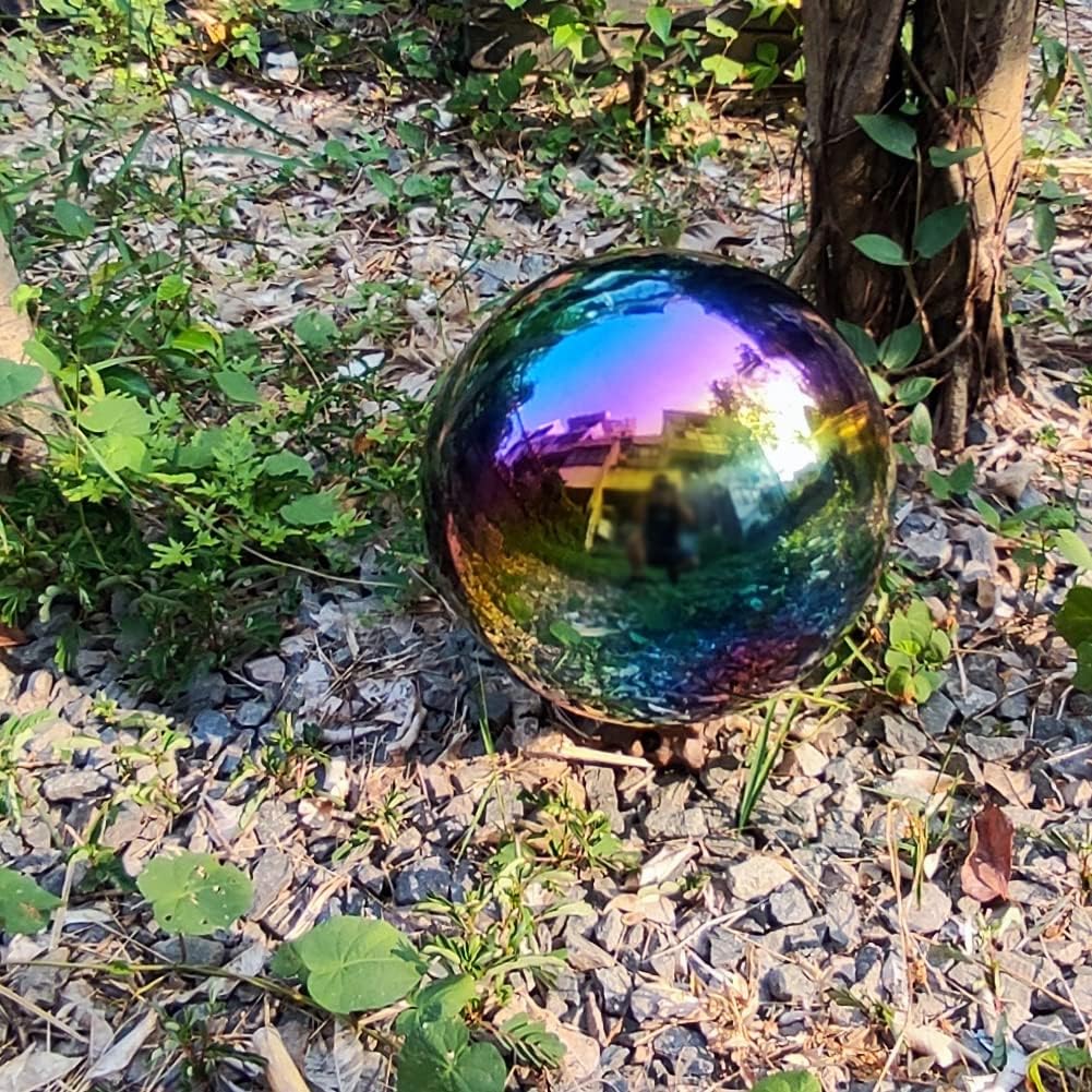 30cm/12 inch Garden Sphere Mirror Gazing Ball,Rainbow Stainless Steel Polished Reflective Smooth Hollow Globe Ball,Durable Colorful and Shiny Decorations Addition to Garden Patio Yard Home