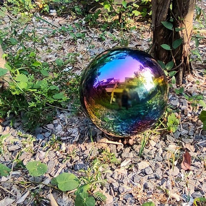 38cm/15 inch Garden Sphere Mirror Gazing Ball,Rainbow Stainless Steel Polished Reflective Smooth Hollow Globe Ball,Durable Colorful and Shiny Decorations Addition to Garden Patio Yard Home