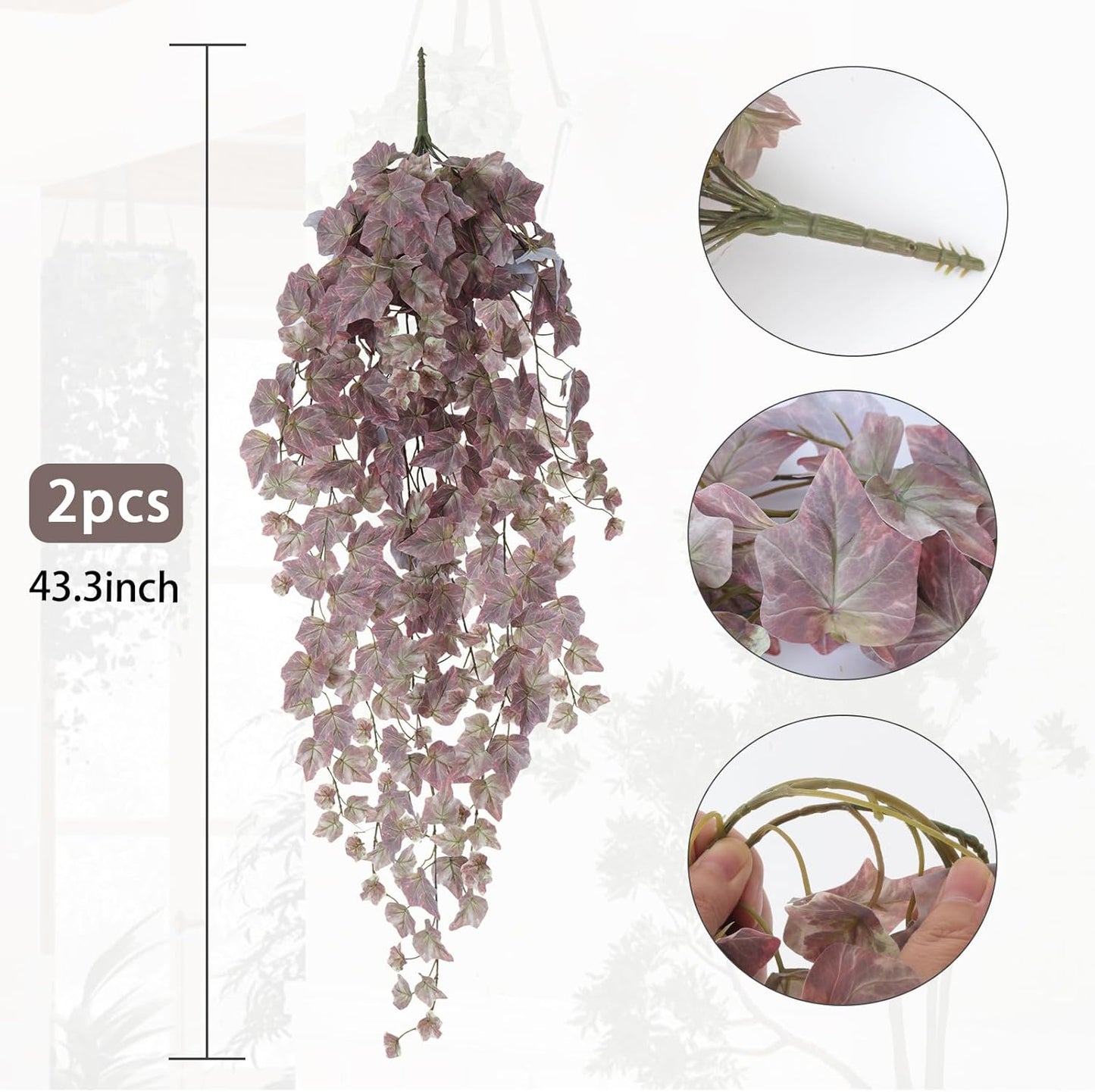 RECUTMS 2Pcs Hanging Ivy Garland Silk Faux Plastic Vine Leaves Artificial Wall Plants UV Resistant for Home Wall Bedroom Shelf Garden Wedding Decorations 3.3FT