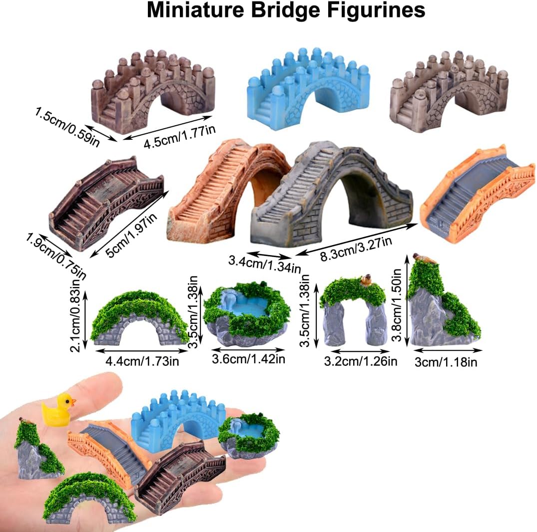 Fairy Garden Bridge 11 Pack Mini Bridge for Fairy Garden Accessories Outdoor Small Bridges Miniature Figurines Zen Gardens Terrarium Decor Little Statues Brown
