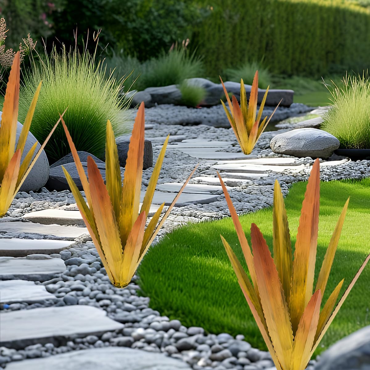 EROCK 2 Pcs Tequila Rustic Sculpture, Wind Resistant Metal Agave Plant Outdoor Home Decor, DIY Rustic Hand Painted Metal Agave Garden Art Plant Country Sculpture Statue Patio Stake Lawn Ornament Gift