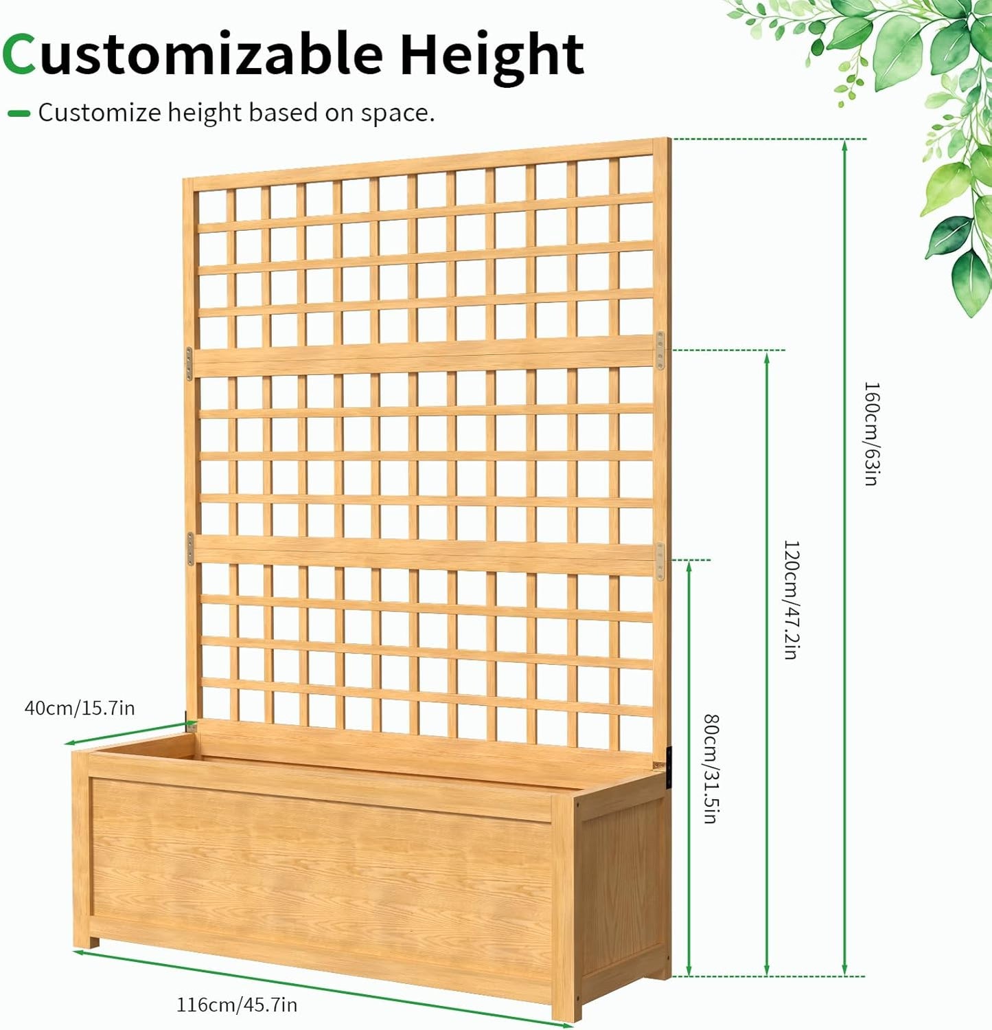 SUNYRISY Raised Garden Bed with Trellis, Wooden Vertical Planter Box with Privacy Screen Outdoor for Climbing Plant Vine Flowers Vegetables, Planter with Hanging Roof and Drainage Holes