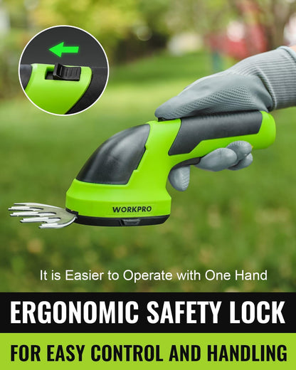 WORKPRO Cordless Grass Shear & Shrubbery Trimmer - 2 in 1 Handheld 7.2V Electric Grass Trimmer Hedge Shears/Grass Cutter Rechargeable Lithium-Ion Battery and Type-C Cable Included