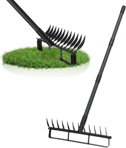 76.8" Hula Garden Hoe and 12 Tines Rake 2-in-1 Garden Tool for Weeding, Garden Cultivator with Adjustable Long Handle Heavy Duty Weed Puller Stirrup Hoe for Ditching, Seeding, Loosening Soil
