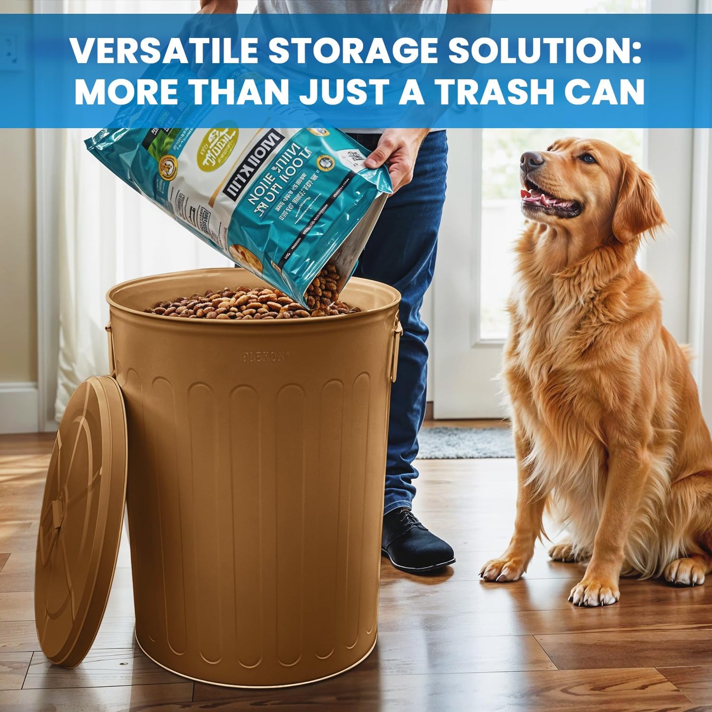 Plexon Large Metal Trash Can with Lid 20 Gallon, Decorative Outdoor Trash Can Heavy Duty Galvanized Metal Bucket with Lid for Garage Workshop Ash Storage Farmhouse, Copper 6 Pack