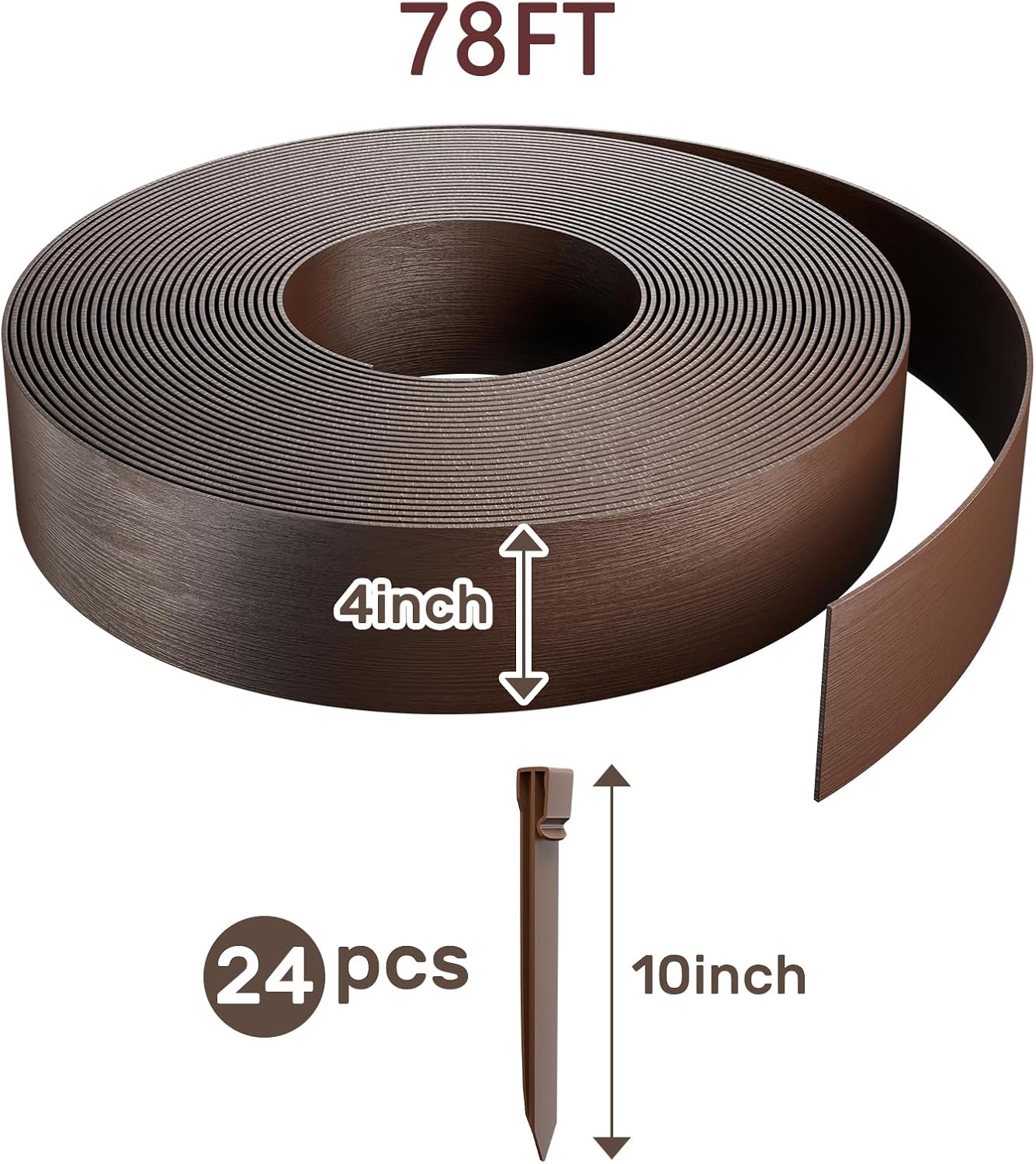 AGTEK 78FT Plastic Landscape Edging Coil Kit, 4 inch High Terrace Board Garden Edging Border with 24 Stakes