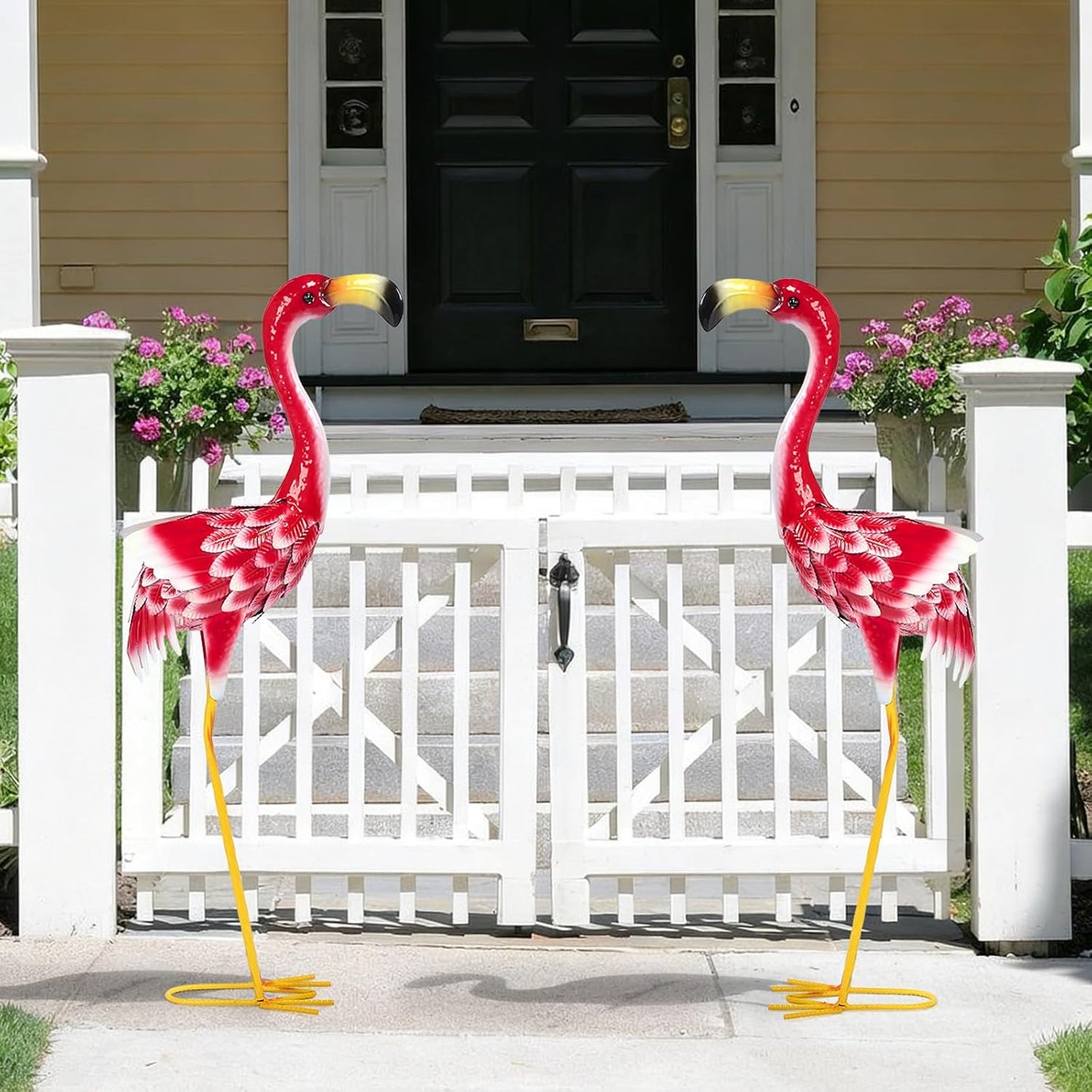 Flamingo Garden Metal Statues - Pink Flamingo Sculptures, Metal Birds Yard Art Outdoor Statue, Outdoor Backyard Decor, Patio, Porch, Lawn Ornament Large Iron Yard Decoration - 33 Inch