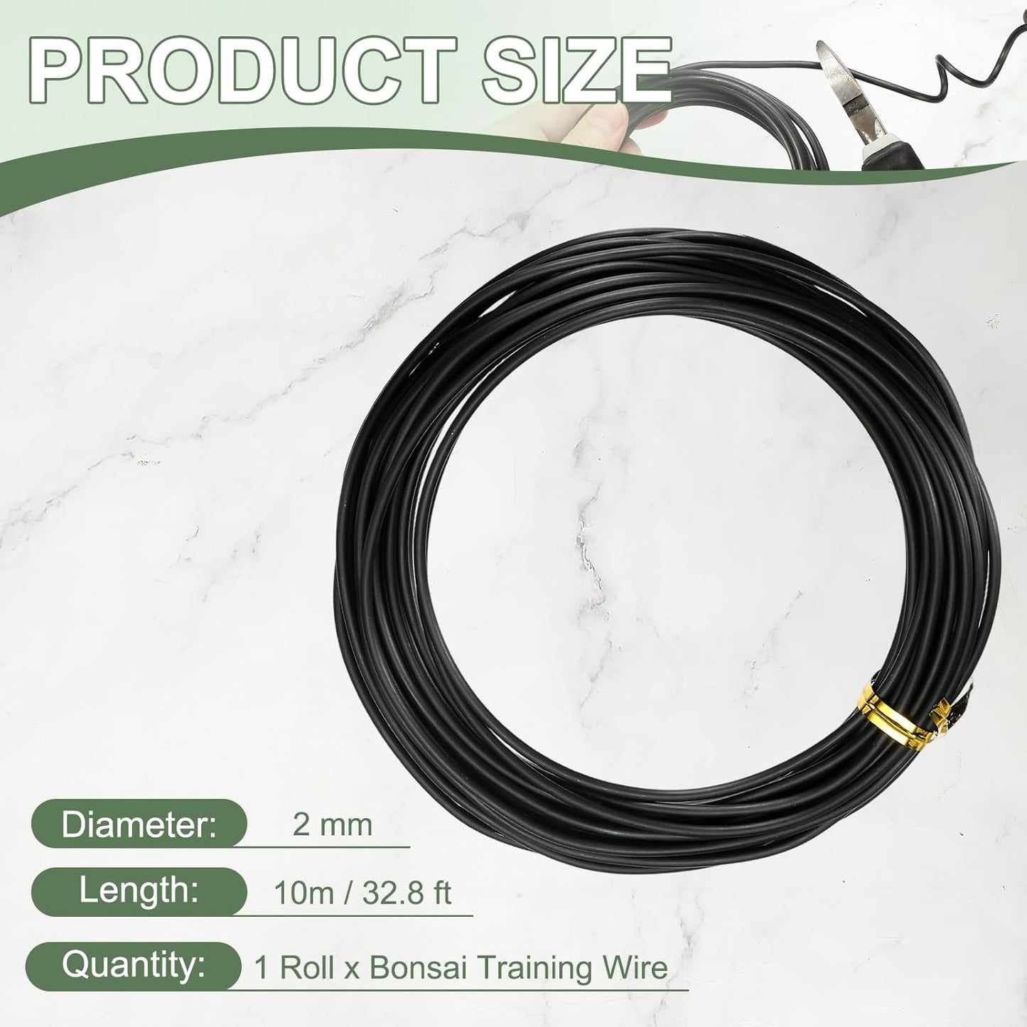 Bonsai Training Wire, 2mm x 32.8 ft Anodized Aluminum Floral Plant Training Wire Bendable Metal Stems Accessories for Gardening Branch Fixing Crafts (Black)