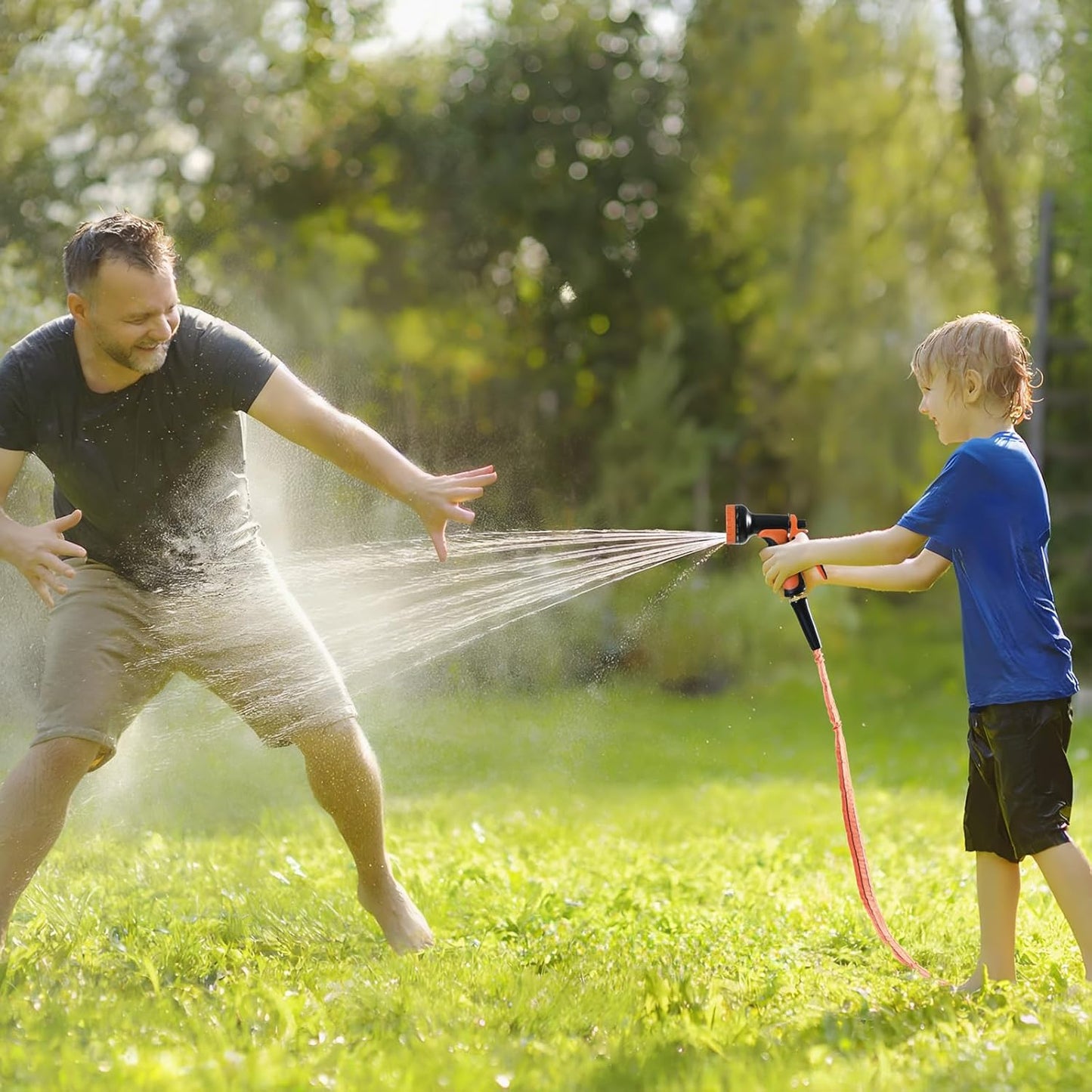 Garden Hose 25 FT,Non-Expanding,10 Functional Nozzles,Garden Hose Anti-Kink,Heavy Duty Flexible Water Hose 25 FT,Suitable for Outdoor,Yard, Car Washing and Other Scenes. (orange color, 25ft)