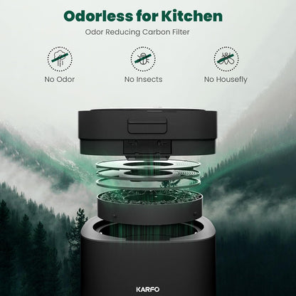 Karfo Electric Composter for Kitchen, Smart Compost Bin Outdoor/Indoor, Odorless Single-Button Auto Operation, Turn Food Waste to Fertilizer for Plants, Food Waste Compost Machine （Black）
