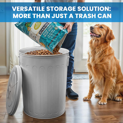 Plexon Large Metal Trash Can with Lid 20 Gallon, Decorative Outdoor Trash Can Heavy Duty Galvanized Metal Bucket with Lid for Garage Workshop Ash Storage Farmhouse, Gray