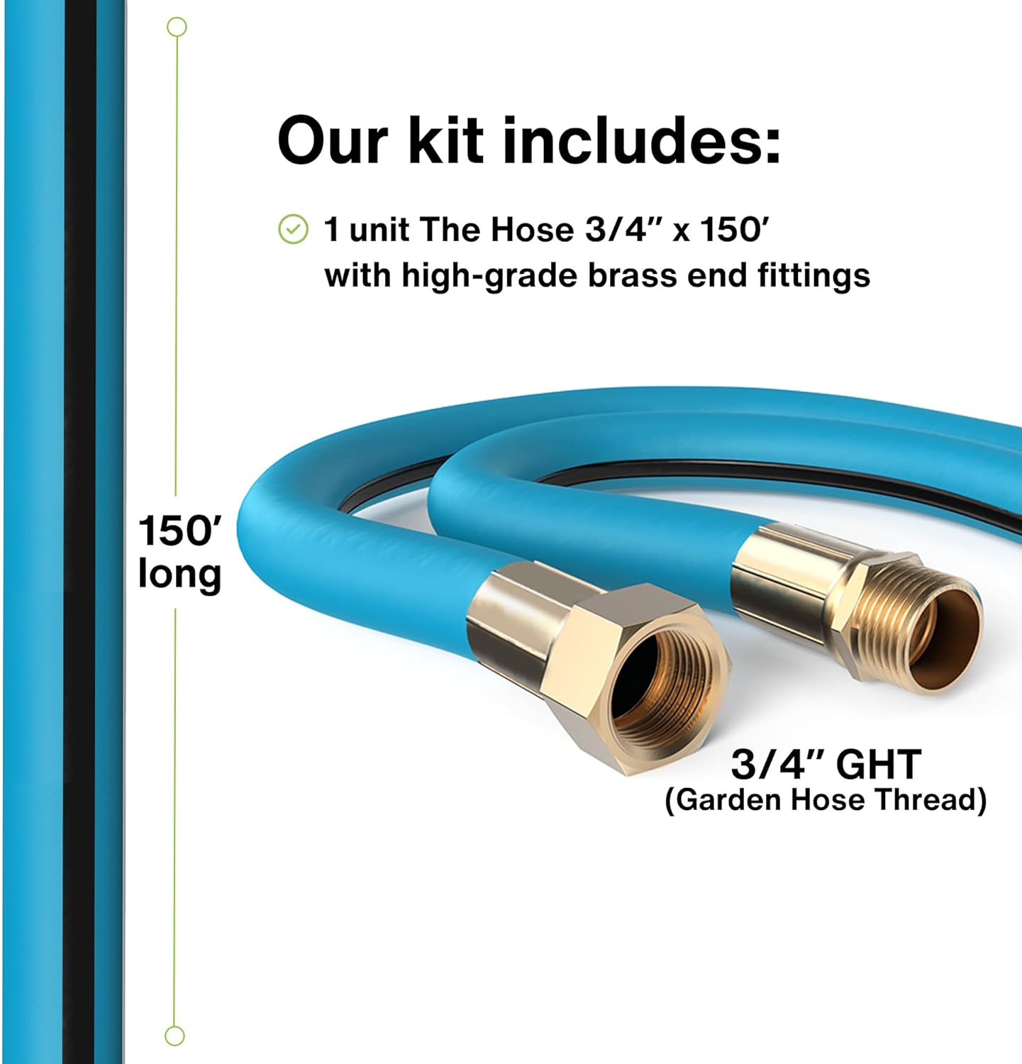 Aeromixer THE HOSE - 3/4 Inch Garden Hose 150 Ft, Kinkless Commercial Garden Hoses, Heavy Duty Industrial Water Hoses for Outdoors, 650 PSI High-Pressure Watering Tool for Farming and Gardening