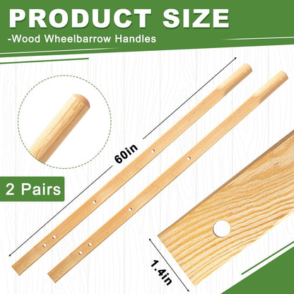 Gisafai 2 Pairs Wood Wheelbarrow Handles 60'' Heavy Duty Hardwood Wheelbarrow Replacement Handles Kit with Tough Seal Coat and Pre Drilled Holes