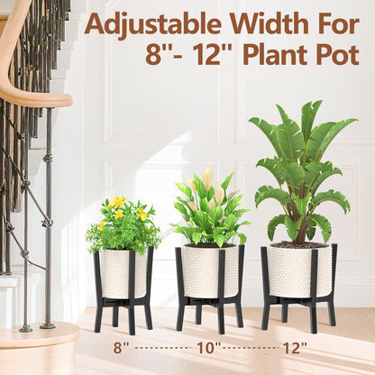 LASZOLA Black Adjustable Plant Stand for Single Large Outdoor Indoor Planters, Heavy Duty Metal Floor Fern Holder Fits 8 to 12 Inch Pots, Elevated Big Flower Stool for Patio – Pot Not Included, 1 Pack