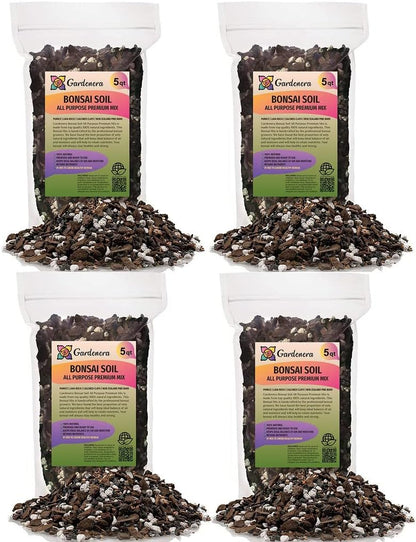 Premium Bonsai Soil All Purpose Fast Draining Mix - 20 Quart - Pumice, Lava, Calcined Clay and Pine Bark Potting Pre Mixed Bonsai Plant Soil Mixture by GARDENERA - Made in USA - (4 Bags of 5QT)