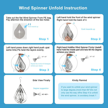 Wind Spinner Outdoor Metal Decorations, Silver Wind Spinners for Yard and Garden,3D Mirror Stainless Steel Hanging Wind Sculptur Chime Indoor Outdoor Garden Decoration Worth Gift (Drop)