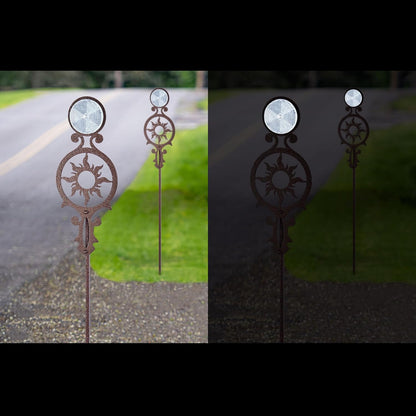 Touch of Class Pathways Reflective Driveway Marker Stake Set of Two for Outdoor Use | Radiating Sun Design | Personalized Tall Reflector Set of 2 | Weathered Bronze Durable Finish