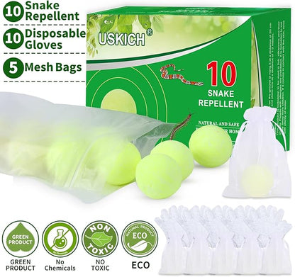 USKICH 10 Pack Snake Away Repellent, Snake Repellent Balls for repelling Snakes Rats and Other Pests, for Yard Lawn Garden Camping Fishing, Natural Plant Formula Pest Insect Control(Recipe Upgrade)…