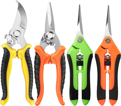 4 Pack Garden Pruning Shears, Stainless Steel Garden Shears, Gardening Shears, Garden Scissors, Clippers, Pruning Snips, Pruning Shears for Gardening Tools (4PCS Yellow Orange Green)