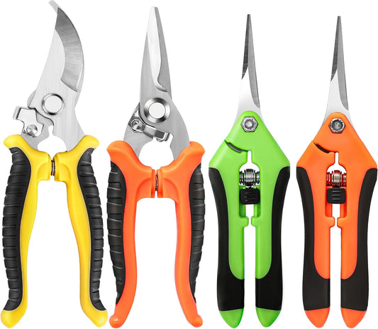 4 Pack Garden Pruning Shears, Stainless Steel Garden Shears, Gardening Shears, Garden Scissors, Clippers, Pruning Snips, Pruning Shears for Gardening Tools (4PCS Yellow Orange Green)