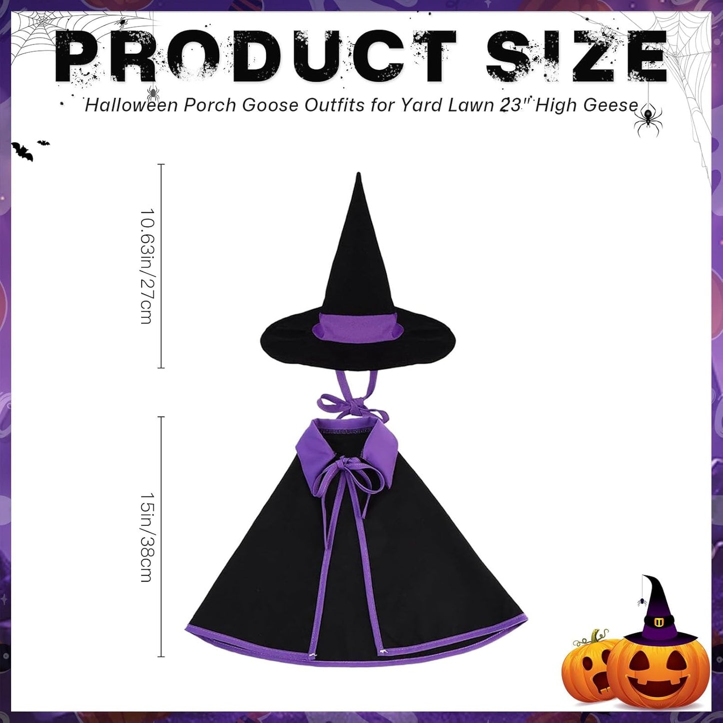 Halloween Porch Goose Outfit Set for 23'' Plastic Statue Lawn Porch Goose Clothes with Cloak Hat Costume for Indoor Outdoor Patio Yard Lawn Art Decor(Purple)
