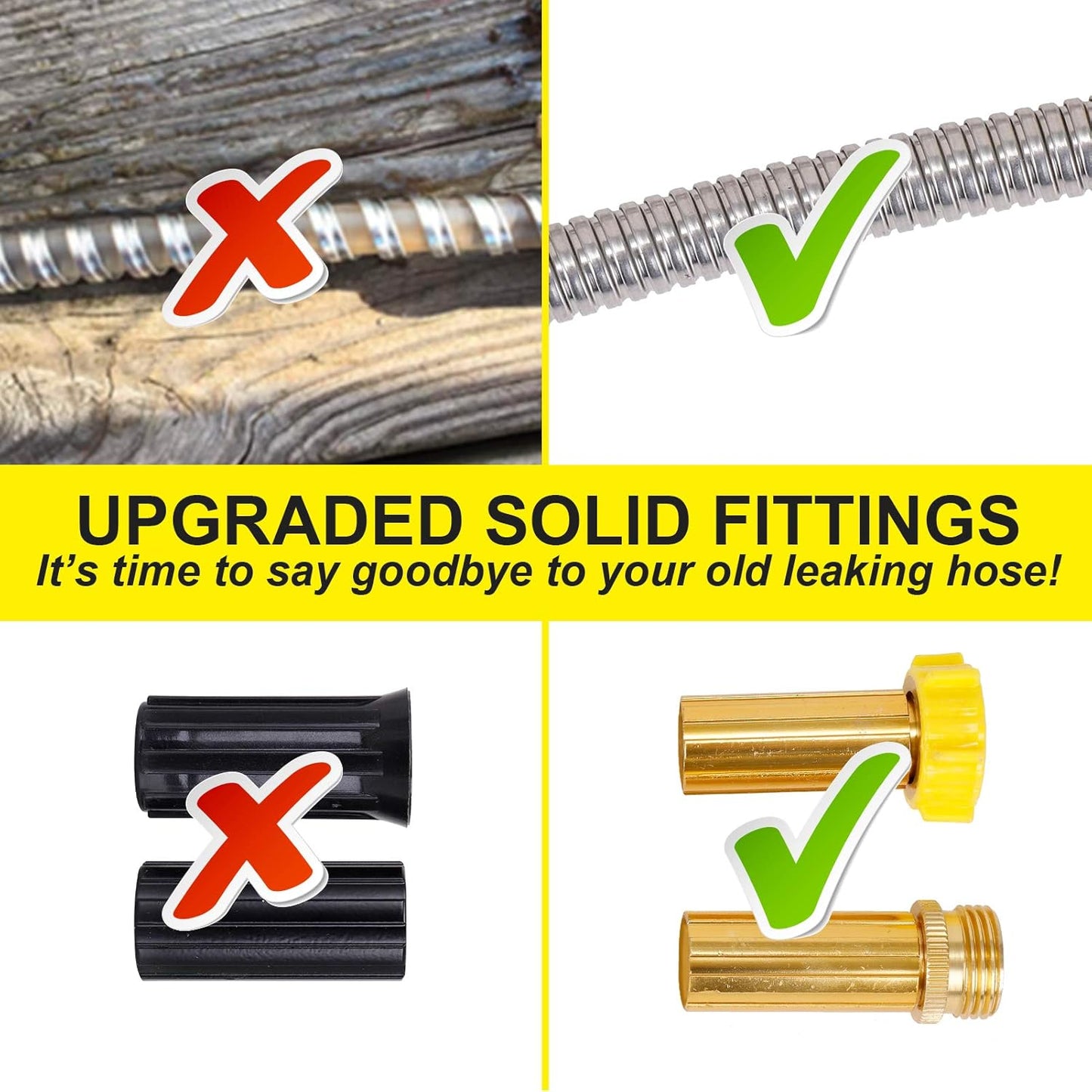 FOXEASE Metal Garden Hose 10FT - Short Hose Stainless Steel Heavy Duty Water Hose with Solid Adjustable Nozzle Portable & Lightweight Kink Free Yard Hose