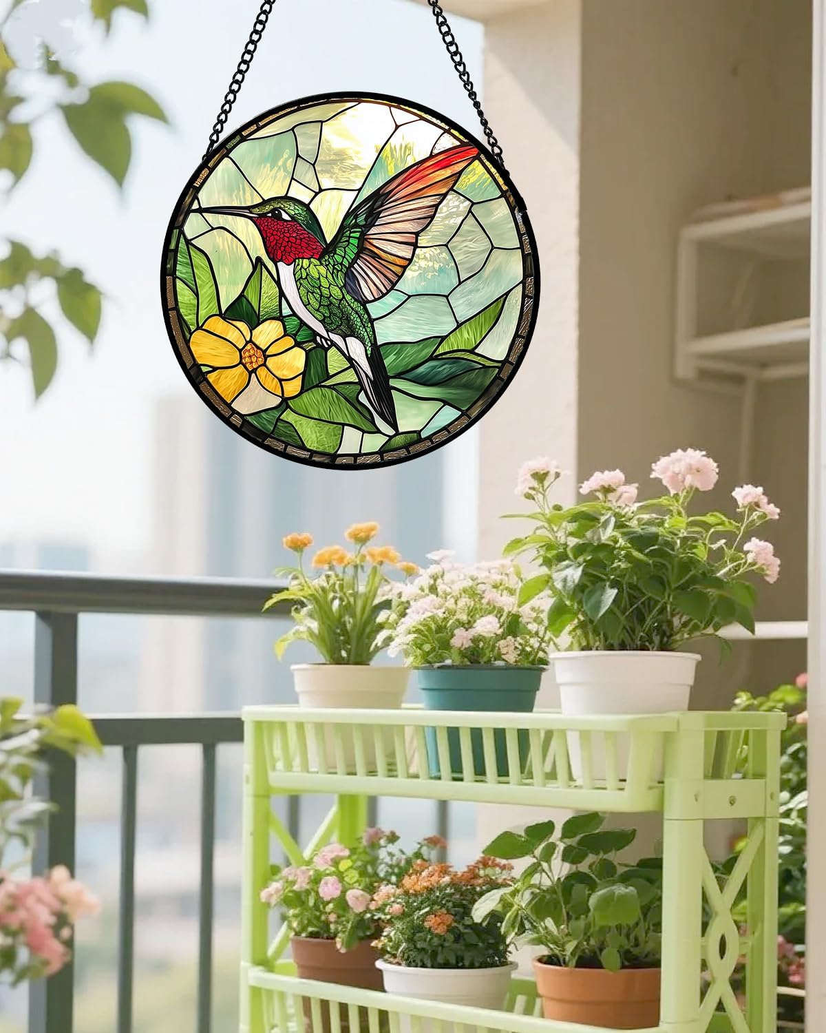 Stained Glass Window Hanging, Green Hummingbird Sun Catcher for Door Home Decor, Birds Suncatcher Christmas Mother's Day Birthday Gifts for Bird Lovers Women Men Mom and Nana 15 in