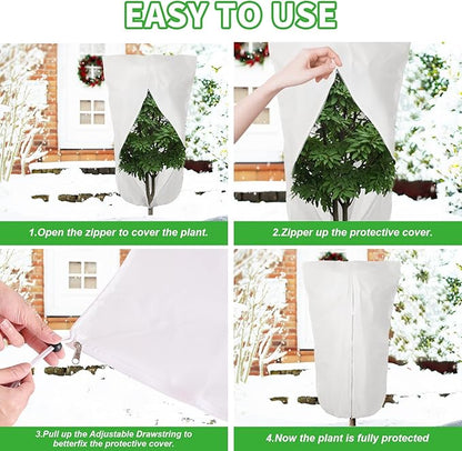 2 Pack 32"x24" Winter Plant Cover Freeze Protection Frost Cloth Blankets, 3 oz/yd² Frost Covers with Zipper Drawstring, Frost Protection Tree Cover for Outdoor Plant Cold Weather Protector