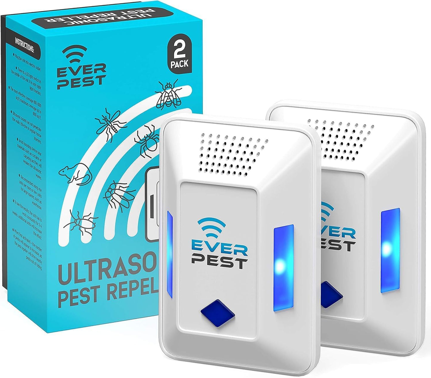 Ultrasonic Pest Control Repeller (2-Pack) Plug in Flea Rat Roach Mosquito Cockroaches Rodent Spider Scorpion Fruit Fly Insect Indoor Plug Repellent