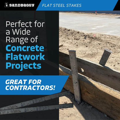 Sandbaggy Flat Steel Stakes for Concrete Forms with Nail Holes - 1.5" Wide - Painted - Removable, Reusable, V Point End - Construction Grade Stakes (1, 60 inch)