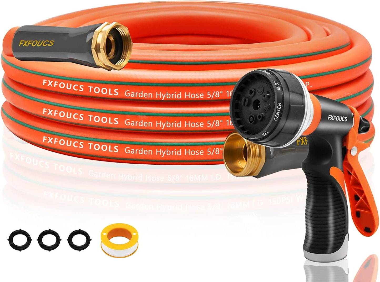 Heavy Duty Garden Hose – 5/8 Inch Flexible, Lightweight Hybrid Hose with 600 PSI Burst Pressure, Swivel Handle, and Durable Copper Male/Female Fittings (Orange with hose sprayer, 25FT)