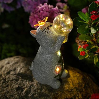 Solar Cat Outdoor Garden Statues : Outside Decor with Lights Clearance for Yard Art Lawn Ornaments Porch Patio Balcony Home House - Birthday Gifts for Grandma Mom Women